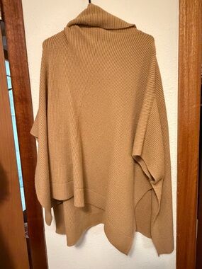 Ann Taylor Camel Knit Draped Open Cardigan Poncho